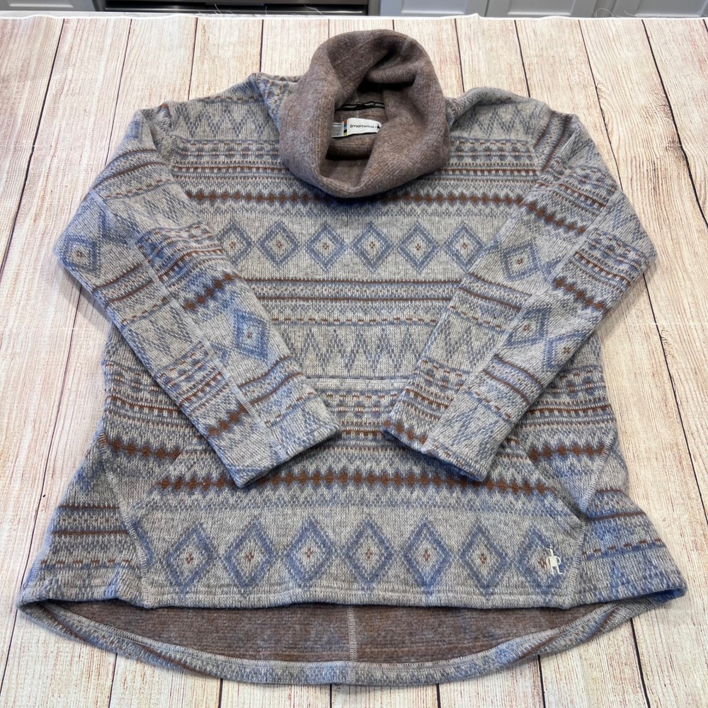 Smartwool Womens Large Cowl Neck Fair Isle Merino Wool Blend Pullover Sweater
